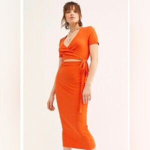 Free people orange Wrap dress